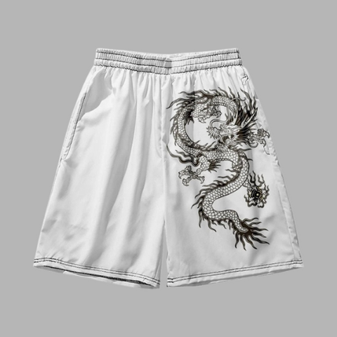 Zoorie Dragon  Casual Print White Sweatshorts