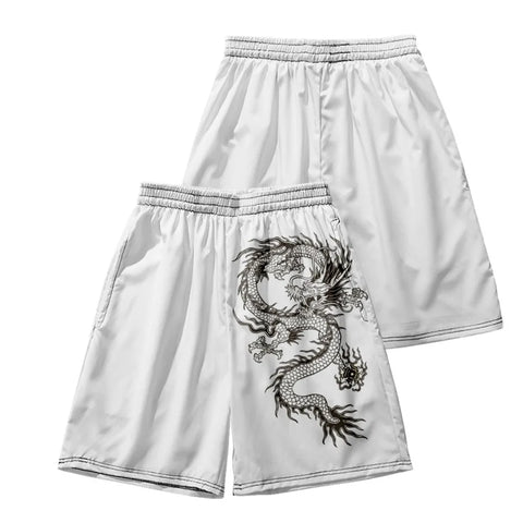 Zoorie Dragon  Casual Print White Sweatshorts