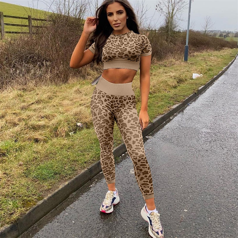 Leopard Print Sport Gym Sets